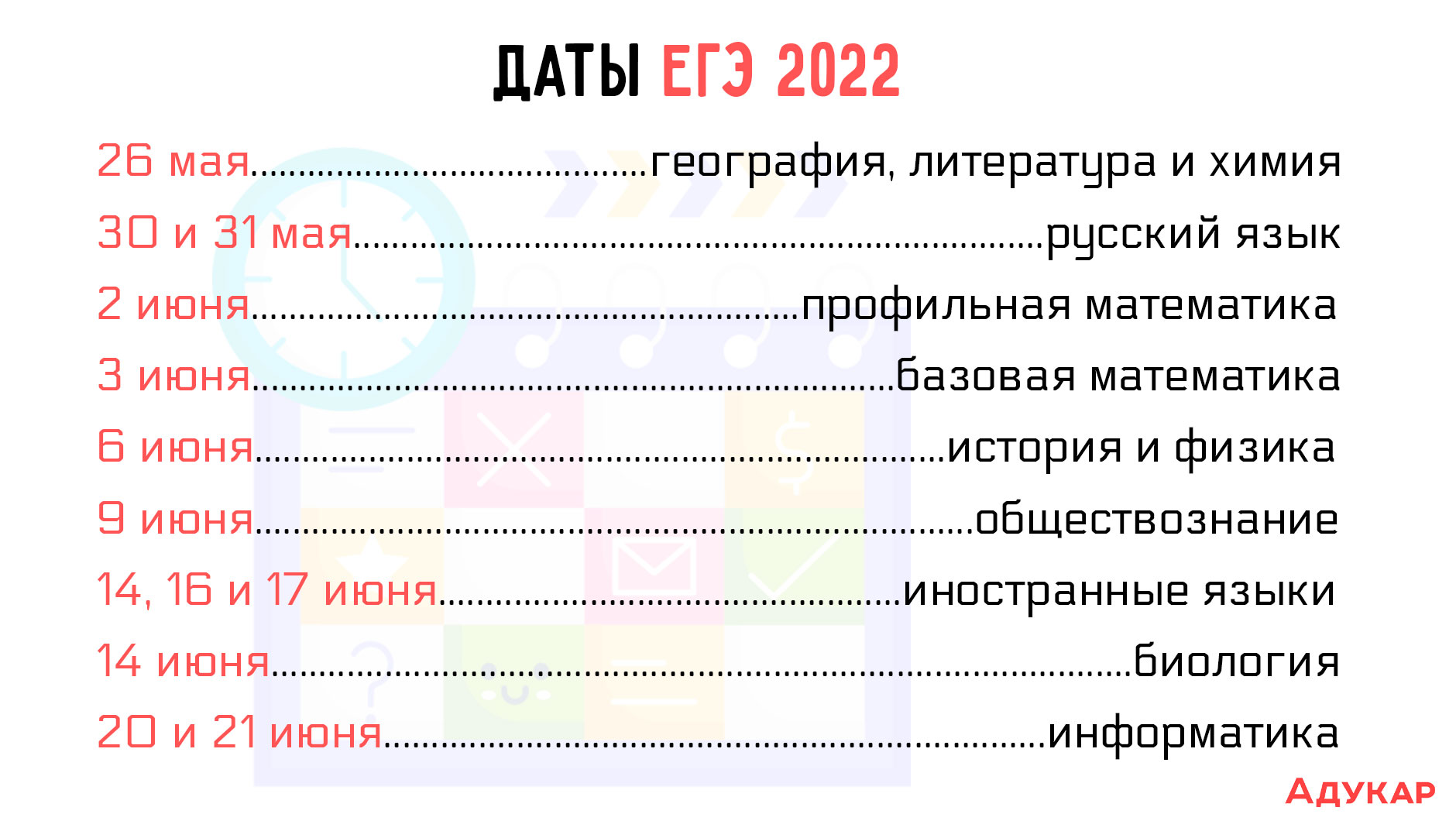 Даты ЕГЭ 2022