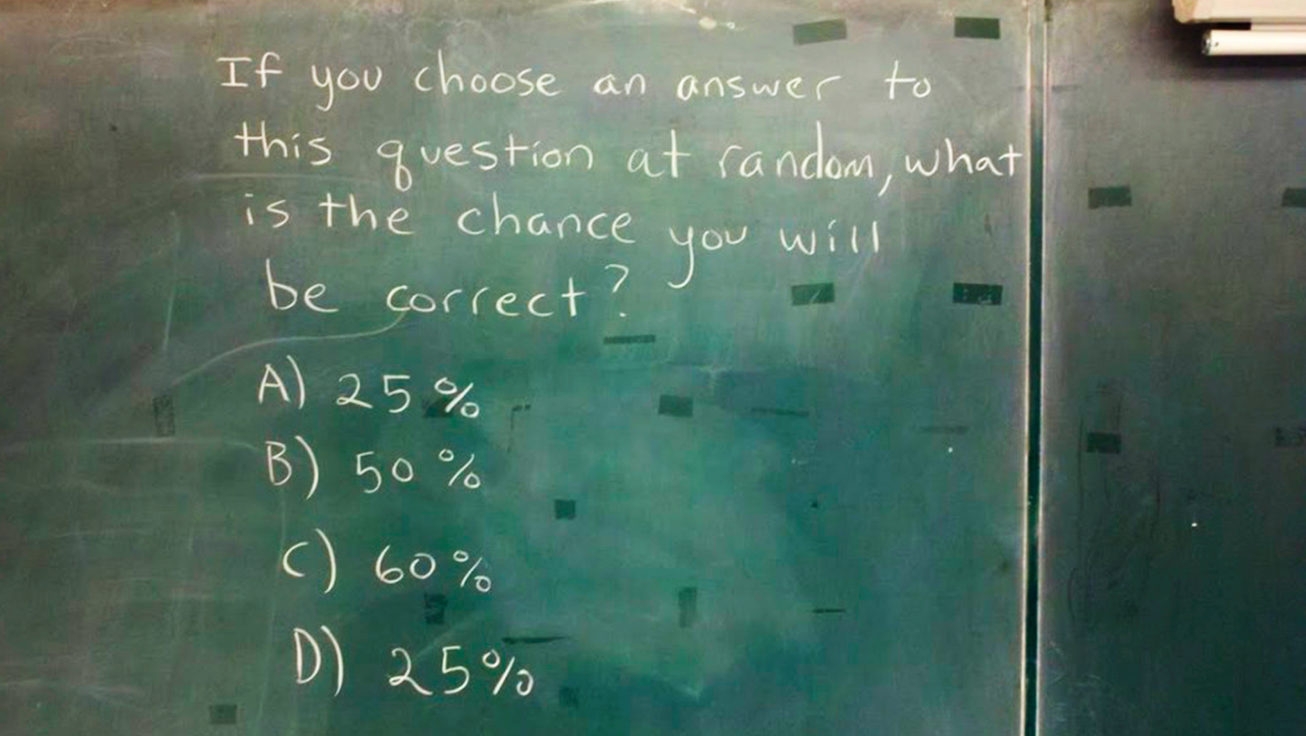 Наглядный пример точности ответов, выбранных с помощью метода тыка. Задача: если выбрать ответ наугад, какова вероятность того, что он будет правильным?